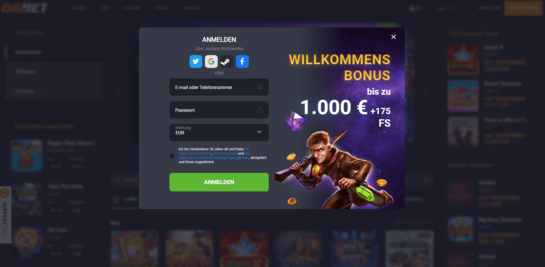 Anmeldung Anmeldung in GG Bet Casino 2025
